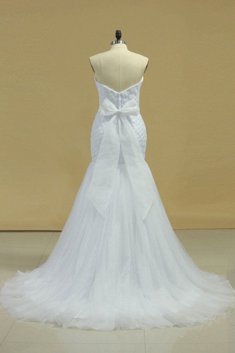 Sweetheart Ruffled Bodice Mermaid Wedding Dress Tulle With Beading