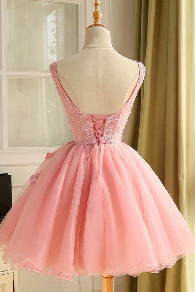 A Line Scoop Homecoming Dresses Tulle With Applique And Beads