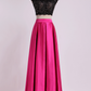 Two Pieces Prom Dresses Scoop Appliqued&Beaded Bodice Floor Length Open Back Satin