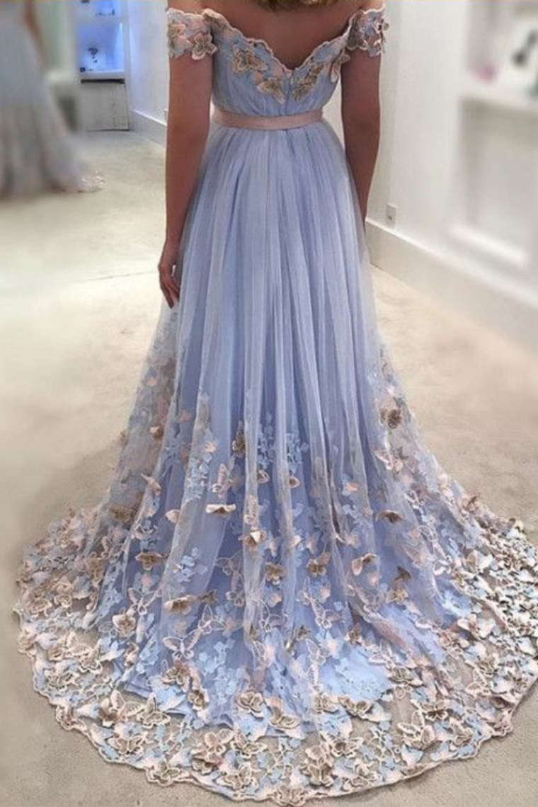 2024 Sexy Prom Dresses Off-The-Shoulder Floor-Length Appliques Long Prom Dress Evening Dress