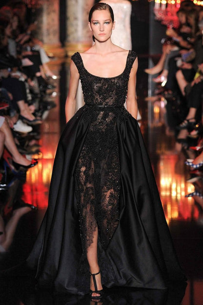 Luxury Pearls Prom Dresses 2024 Split Spaghetti Black Lace Formal Dresses Evening Gown
