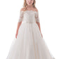 Boat Neck Mid-Length Sleeves A Line Tulle With Applique Flower Girl Dresses