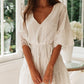 A Line Long Sleeve White Simple Lace Short Sexy Criss Cross Above Knee Homecoming Dress JS783