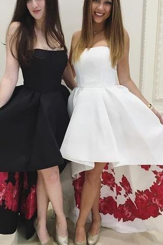 Strapless High Low Black Formal Evening Dress White Prom Dress Homecoming Dress JS764