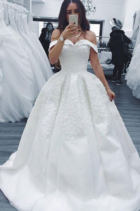 2024 Stunning Satin Wedding Dress Off The Shoulder A-Line  With Appliques