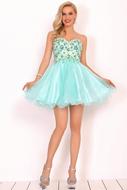 2024 Homecoming Dresses A-Line Boat Neck Short/Mini Beaded Bodice Tulle