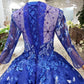Ball Gown Blue Round Neck Prom Dresses with Beads Lace up Quinceanera Dresses