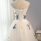 A Line Tulle Ivory Lace up Open Back Scoop Flowers Knee Length Homecoming Dresses JS46