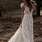 A Line Ivory V Neck Country Wedding Dresses with Appliques, Beach Wedding Gowns SJS15548