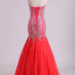 Sweetheart Prom Dresses Beaded Bodice Floor Length Tulle Lace Up