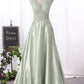 Prom Dresses Scoop Satin A Line With Applique And Beads