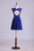Dark Royal Blue V-Neck Cocktail Dresses Tulle And Chiffon With Applique & Ribbon