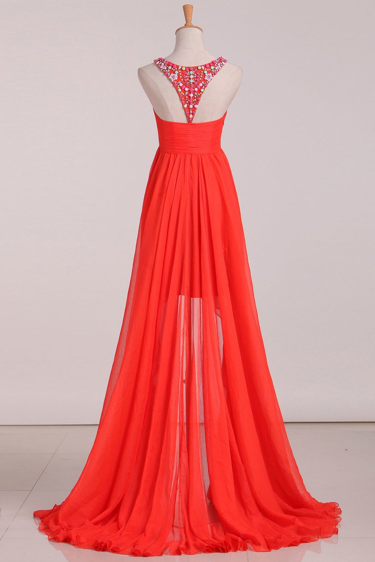 2024 Asymmetrical A Line Prom Dresses Scoop With Beading Chiffon