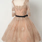Tulle Homecoming Dresses A Line Scoop Mid-Length Sleeves With Applique