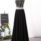 A Line Prom Dresses Scoop Beaded Bodice Chiffon Two Pieces