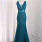 Straps Mermaid Prom Dresses Tulle With Beads And Slit Open Back