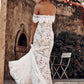 Elegant Off the Shoulder Ivory Lace Mermaid Beach Wedding Dress, Cheap Bridal Dress SRS15188