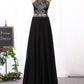 A Line Prom Dresses Scoop Beaded Bodice Chiffon Two Pieces