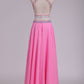 2024 A Line Halter Open Back Two Pieces Beaded Bodice Chiffon & Tulle Prom Dresses