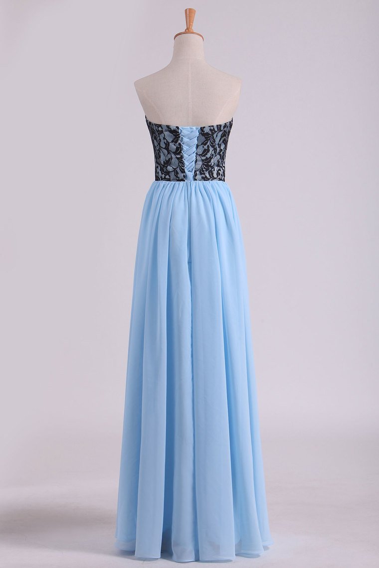 Sweetheart A Line Floor Length Chiffon Prom Dress With Black Lace
