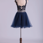 Homecoming Dresses A Line Scoop Short Tulle Dark Navy