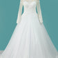 Wedding Dresses Scoop Long Sleeves A Line Tulle With Applique