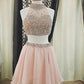 Two Pieces Halter Cute Mini Blush Pink Sexy Short Homecoming Dresses CM925