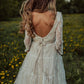 Charming Long Sleeves Lace V Neck Bohemian Backless Beach Wedding SJS20400