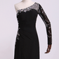 One Sleeve Column/Sheath Prom Dresses Black