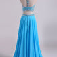Two-Piece A Line Prom Dresses Beaded Bodice Open Back Chiffon & Tulle