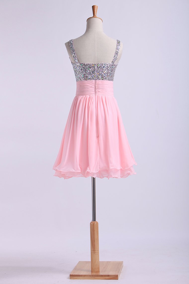 Homecoming Dresses Straps Chiffon Short With Beading