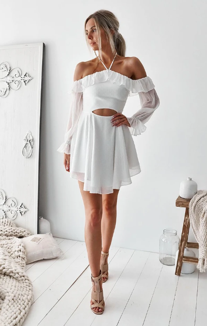 SIMPLE WHITE Renata Homecoming Dresses CHIFFON SHORT DRESS WHITE CUTE SUMMER DRESS CD10847