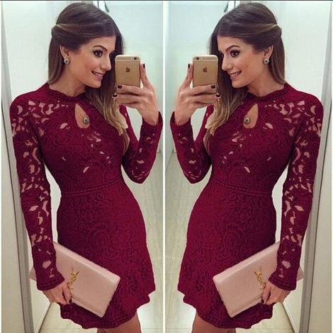 Sexy Women Casual Dress Evening Long Sleeve Bodycon Mini Short Cocktail Homecoming Dresses Angel Lace CD11874