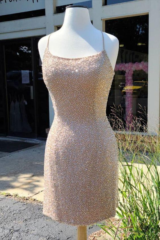 Sparkle Tight Peach Homecoming Dresses Cocktail Amy Lace Dress With Up Back CD12340