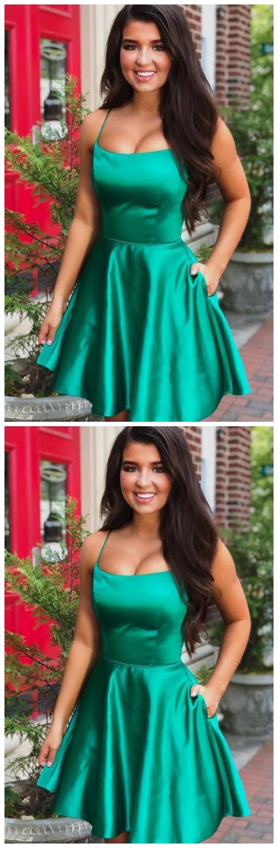 Spaghetti Straps Green Hoco Party Dresses Homecoming Dresses Julianna Gowns CD14145