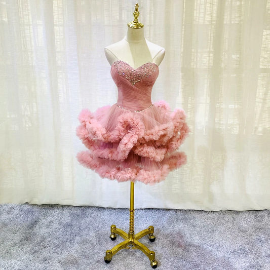 Lovely Sweetheart Beaded Short Ashlyn Homecoming Dresses Cocktail Pink Dress Party Dress CD21263