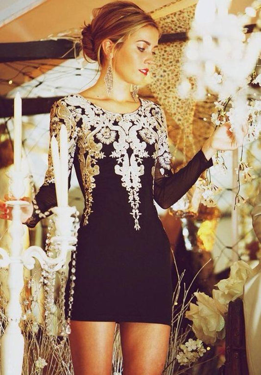 Short Cocktail Lace Saniya Homecoming Dresses Mini Embroidered Vintage Dress Appliqued Black Party CD2279