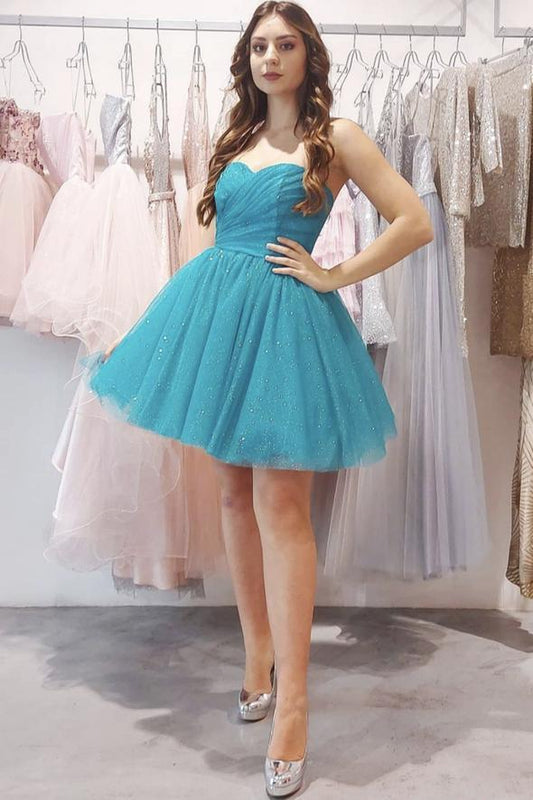 Blue Tulle Short Simple Jenny Cocktail Homecoming Dresses A Line A-Line Short Dress CD22784