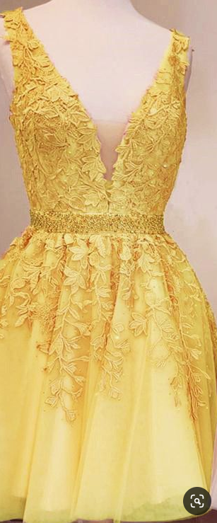 Cute Yellow Short Homecoming Dresses Lace Destiny Tulle Dresses CD2358