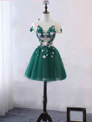 Chic A-Line Scoop Green Lace Nan Homecoming Dresses CD23858