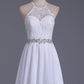 2024 White Halter & Chiffon Homecoming Dresses Lace A Line Madisyn Short/Mini Dress CD243