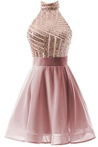 A-Line Halter Short Dress With Sequins Brooklynn Cocktail Chiffon Pink Homecoming Dresses CD2479