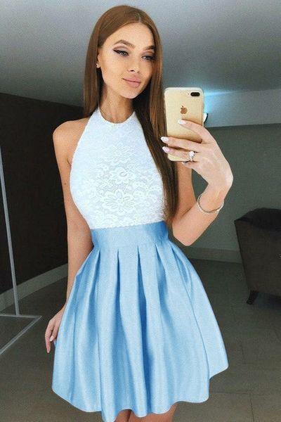 A-Line Homecoming Dresses Chiffon Bailey Pink Lace Round Neck Cap Sleeves Short With CD2879