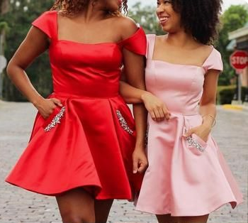 Pink Satin Nicky Homecoming Dresses Cocktail Cap Sleeves Mini Red/ Party Dress CD3546