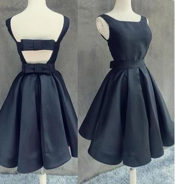 Simple Dark Navy With Bowknot Cocktail Shelby Homecoming Dresses Open Back Dress CD3905