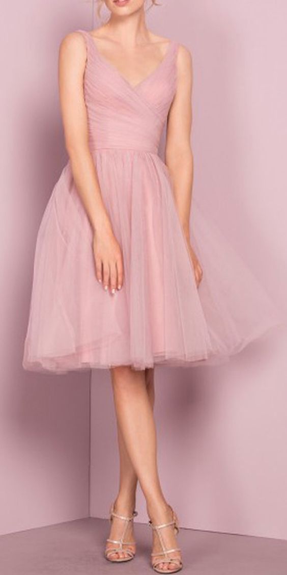 Cute V Neck Knee Pink Homecoming Dresses Sharon Length CD4098