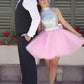 Cute Mini Short High Neck Light Tulle Sequins Pink Homecoming Dresses Cocktail Mimi Mini Junior Party Dress CD420