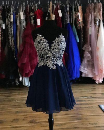 Sexy Straps Appliques Lace Chiffon Homecoming Dresses Elisa Short Party With Up Back CD4343