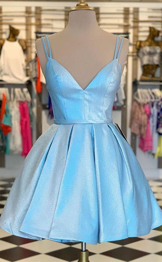 Formal Graduation Party Dresses Spaghetti Straps Blue Party Homecoming Dresses A Line Cocktail Jaelyn Dresses CD4381