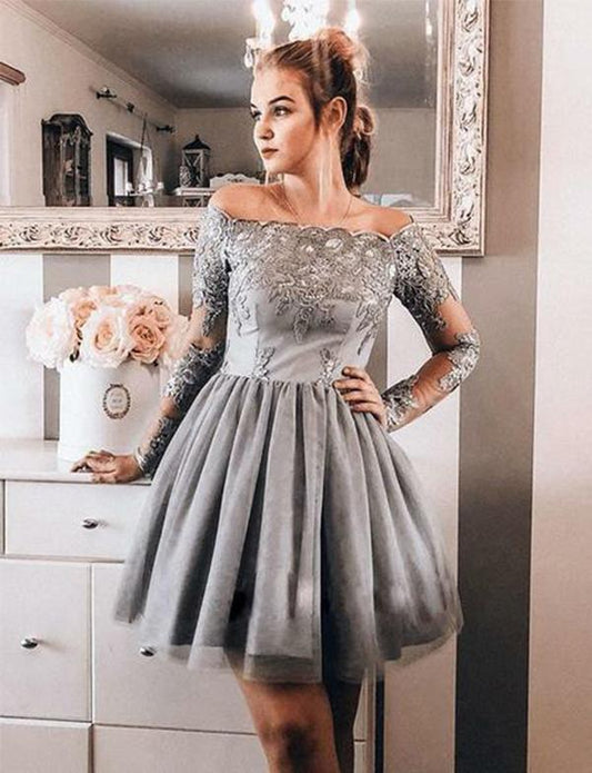 Off The Shoulder Short Appliques Ciara Homecoming Dresses Cocktail Gray Party Dresses CD518